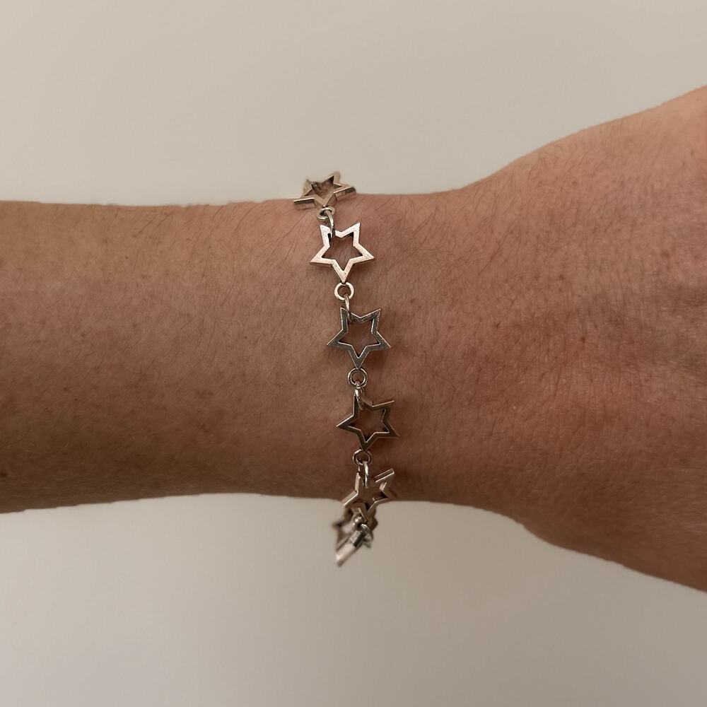 Y2K Silver Star Chain Bracelet Unisex Emo Rave Goth Style 8" New